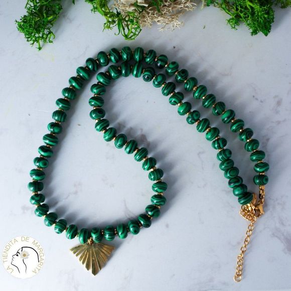 rondelle beads malachite handmade gold plated - Picture 4 of 5